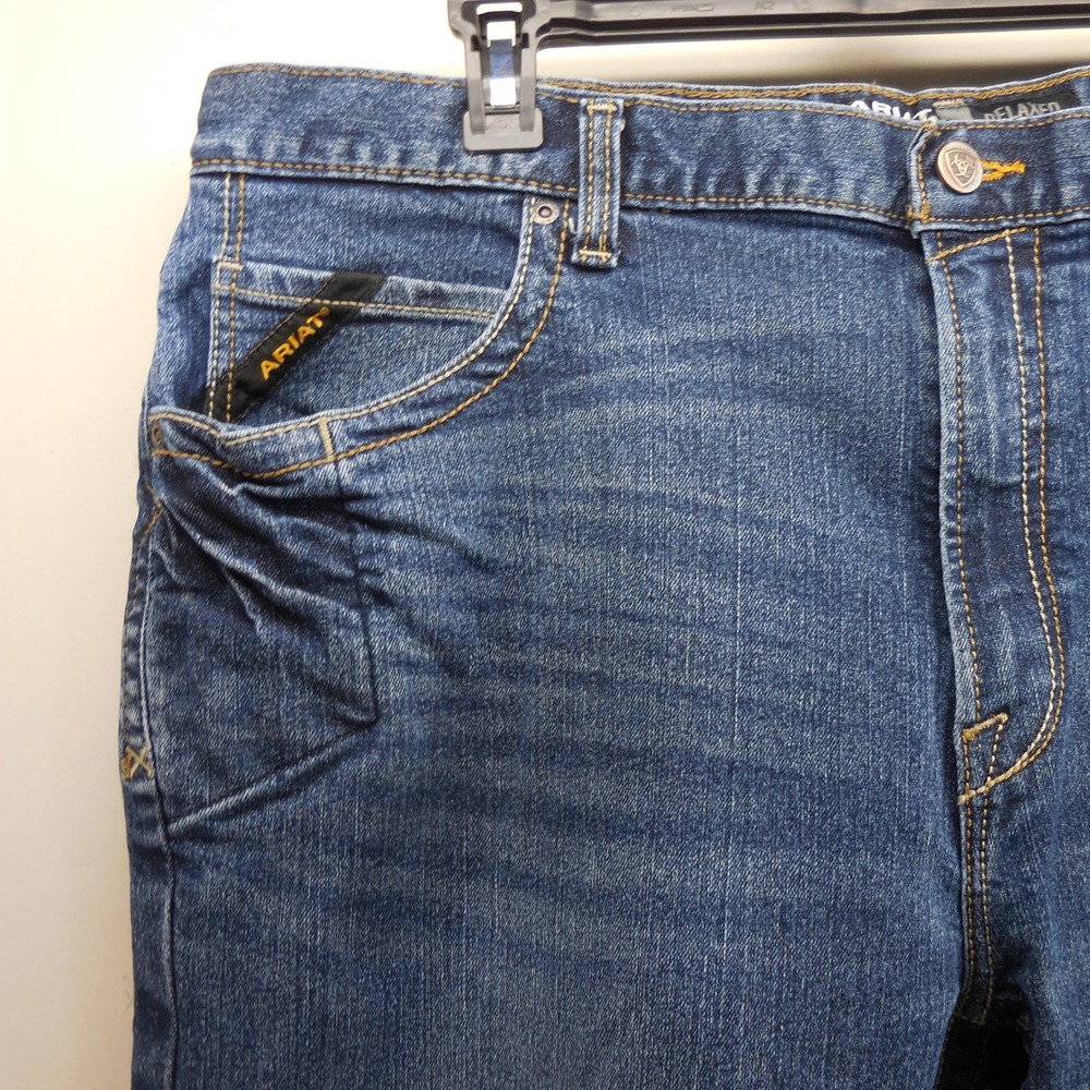 Ariat M4 Rebar Relaxed Boot Cut Jeans Mens 42x32 DuraStretch Blue Denim Workwear - Picture 2 of 13
